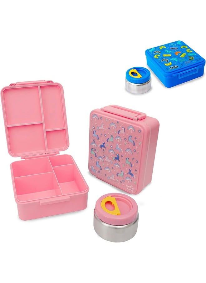 Bamboo Bark - Bamboo Bark Bento Lunch Box for Kids with Food Jar Keeps Food Cold for XH & Warm for XH - Snack Box with Compartments - Dishwasher Safe & BPA Free - Pink - Image 1