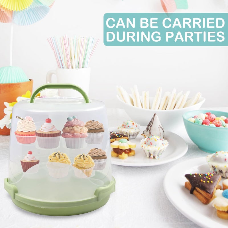 HomDSim Cake Carrier Round Cake Stand Plus Height Cake Container with Cupcakes Pad, Handle, Lid Reusable Package Box for Transporting Desserts,Pie,Toast,Fruit (10" White) - Image 2
