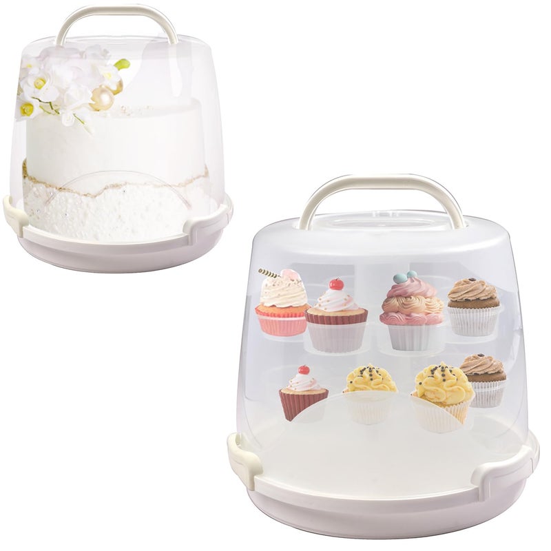 HomDSim Cake Carrier Round Cake Stand Plus Height Cake Container with Cupcakes Pad, Handle, Lid Reusable Package Box for Transporting Desserts,Pie,Toast,Fruit (10" White) - Image 1