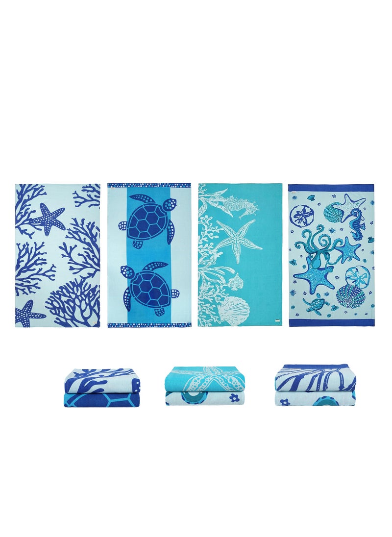 Cloud Scape Linen 100% Cotton Beach Towels Set of 4, 39x71 inches, Quick Dry and Highly Absorbent Towels,Coral Beach  - Image 1