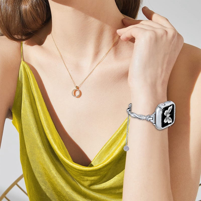 إيروريكس لساعة Apple Watch Se 40 مم سوار ملتوي من الألماس المعدني (فضي) - Image 4