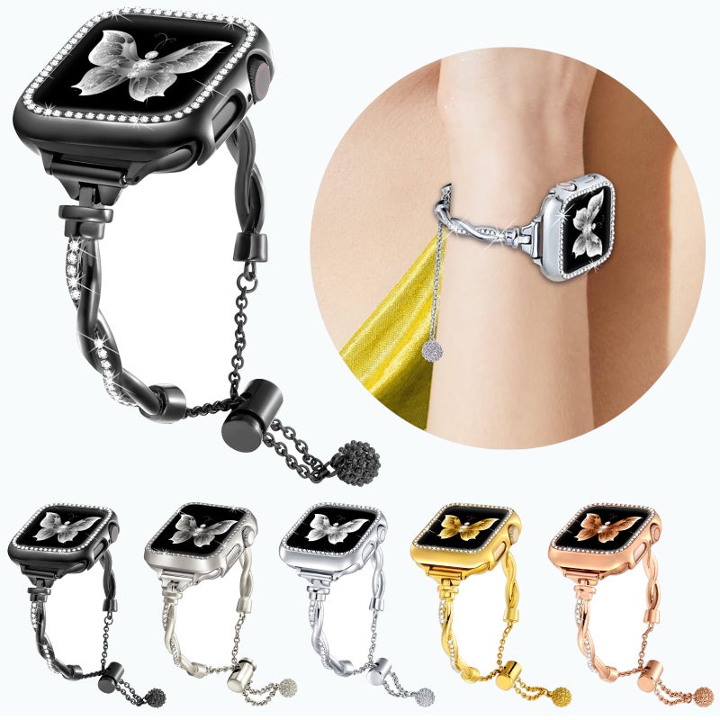 إيروريكس لساعة Apple Watch Se 40 مم سوار ملتوي من الألماس المعدني (فضي) - Image 5