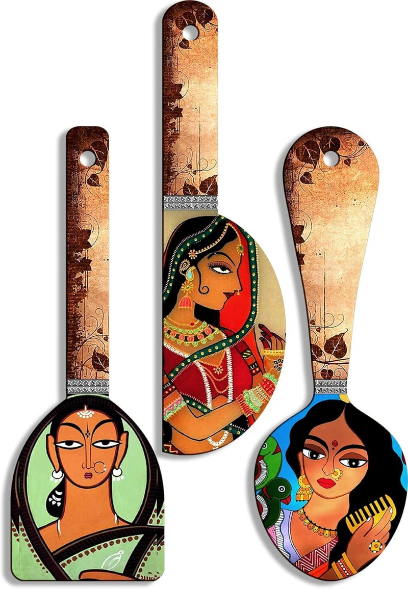 PHICAL ART Phical Art Decorative Wooden Printed Wall Spoons Set Of 3 For Home Decor - Image 1