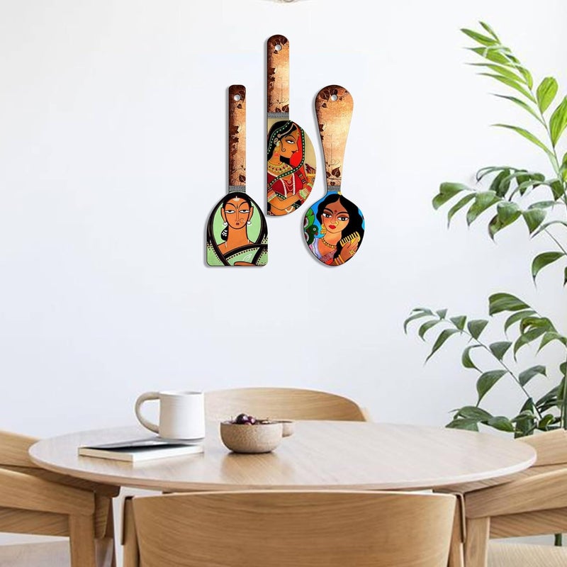 PHICAL ART Phical Art Decorative Wooden Printed Wall Spoons Set Of 3 For Home Decor - Image 2