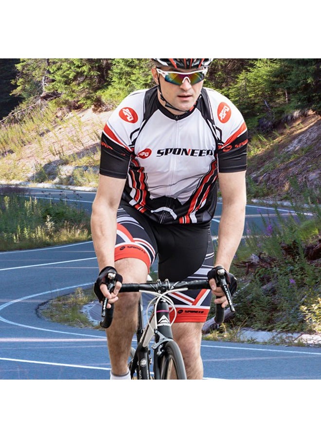 sponeed Cycling Men Jerseys,Road Biker Shorts Padded Gel Pants Indoor Spinning Outdoor Biking Wear US M White Red - Image 5