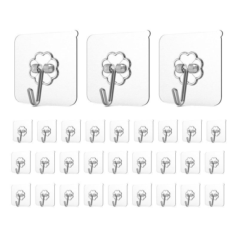 Adove Adhesive Hooks for Hanging Heavy Duty Wall Hooks 20 Pack Removable Sticky Ceiling Hooks Transparent Self Adhesive Shower Hooks Water Oil Proof Strong 22lbMax Door Coat Hooks