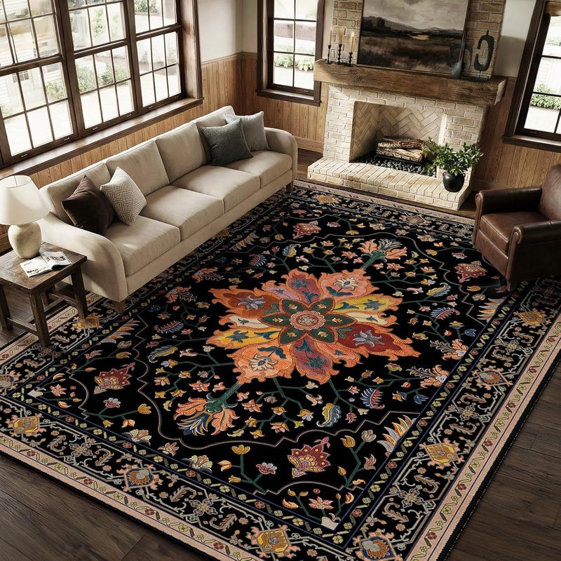 Persian Crystal Velvet Rug - Easy Care, Non-Slip, Foldable for Bedroom & Living Room - Image 1