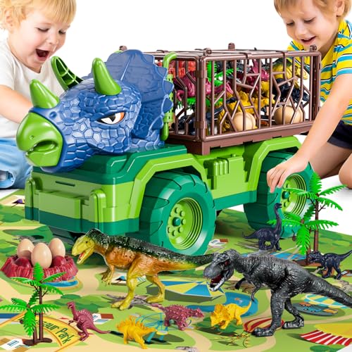 BLmukce Dinosaur Toys for Kids 35 Dinosaur Transport Truck Car Set with 8 Dinosaur Figures  Play Mat Gift for 2 3 4 5 6 7 Year Old Toddler Boys - Image 5