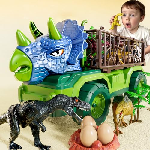 BLmukce Dinosaur Toys for Kids 35 Dinosaur Transport Truck Car Set with 8 Dinosaur Figures  Play Mat Gift for 2 3 4 5 6 7 Year Old Toddler Boys - Image 1