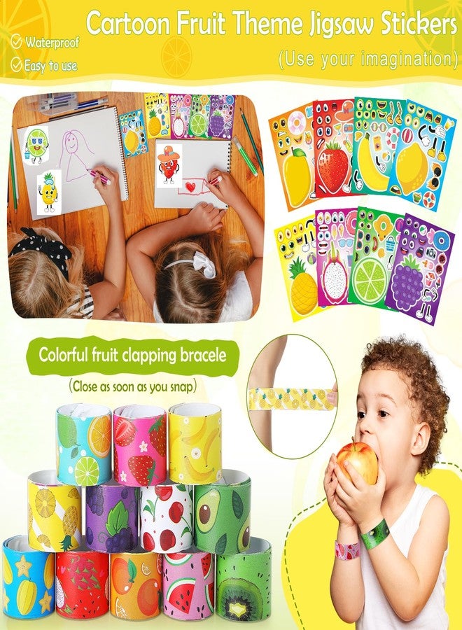 FoldTier 189 Pcs Fruit Party Favors Fruit Themed Party Decorations Gift Cup Silicone Ring Keychain Slap Bracelet Reusable Drinking Straws Stickers Stamp Thank You Tags for Kids Classroom Prizes - Image 5