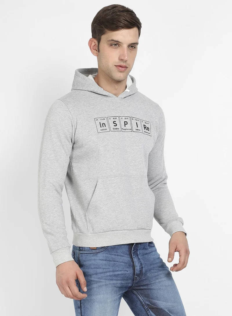 Campus Sutra Men's Light Grey Inspire Hoodie With Kangaroo Pocket