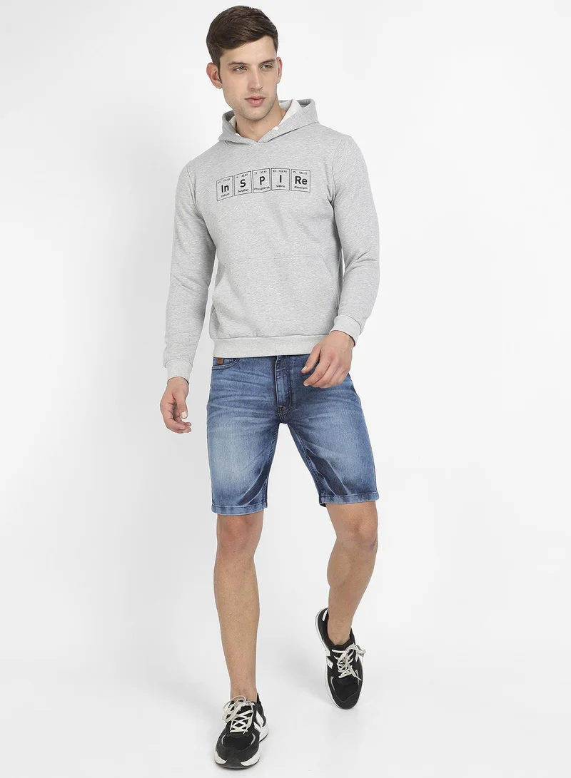 Campus Sutra Men's Light Grey Inspire Hoodie With Kangaroo Pocket