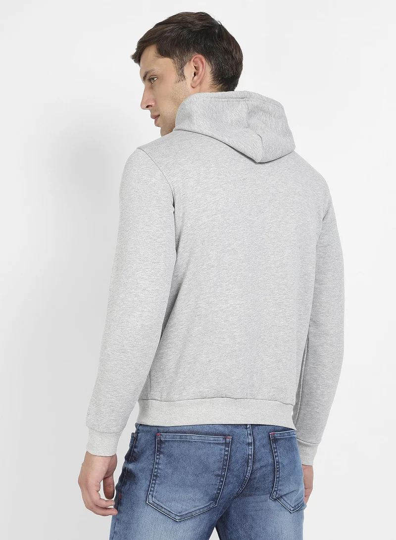 Campus Sutra Men's Light Grey Inspire Hoodie With Kangaroo Pocket