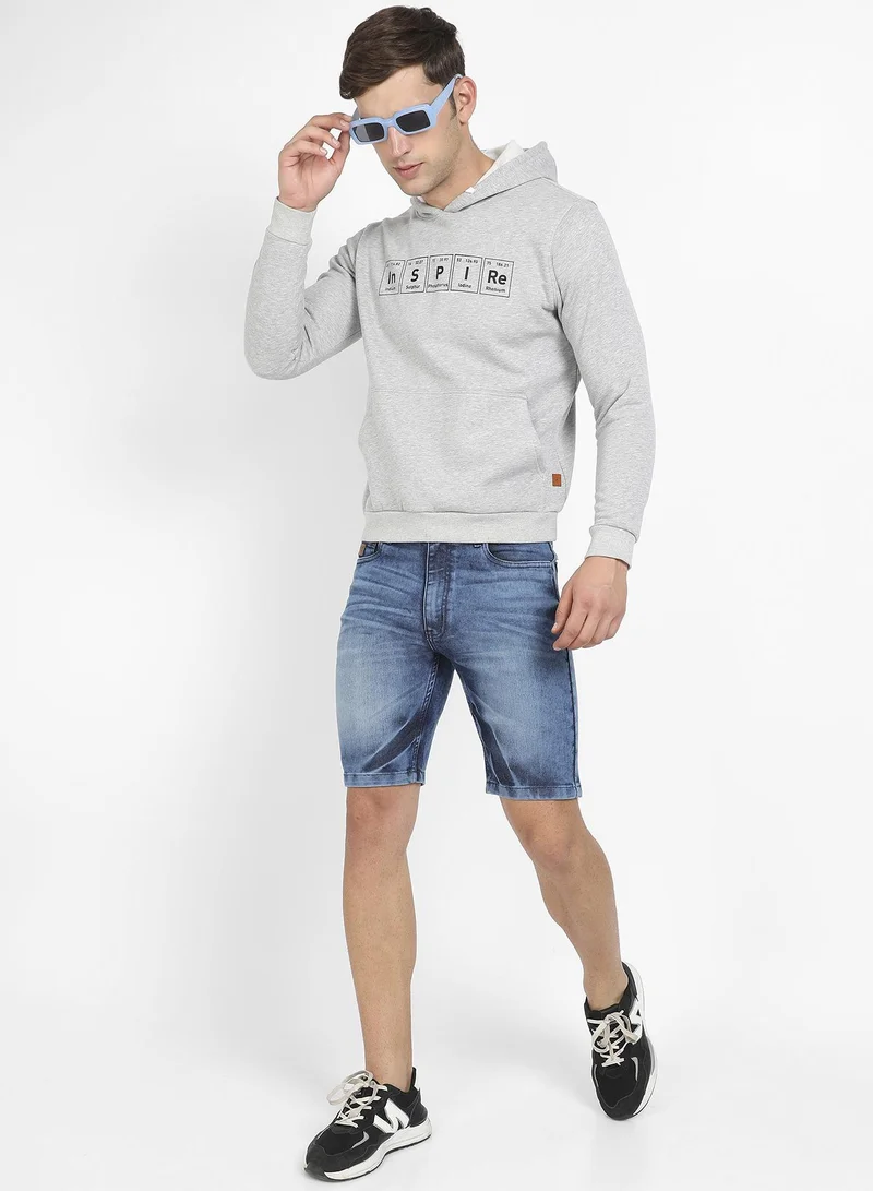 Campus Sutra Men's Light Grey Inspire Hoodie With Kangaroo Pocket