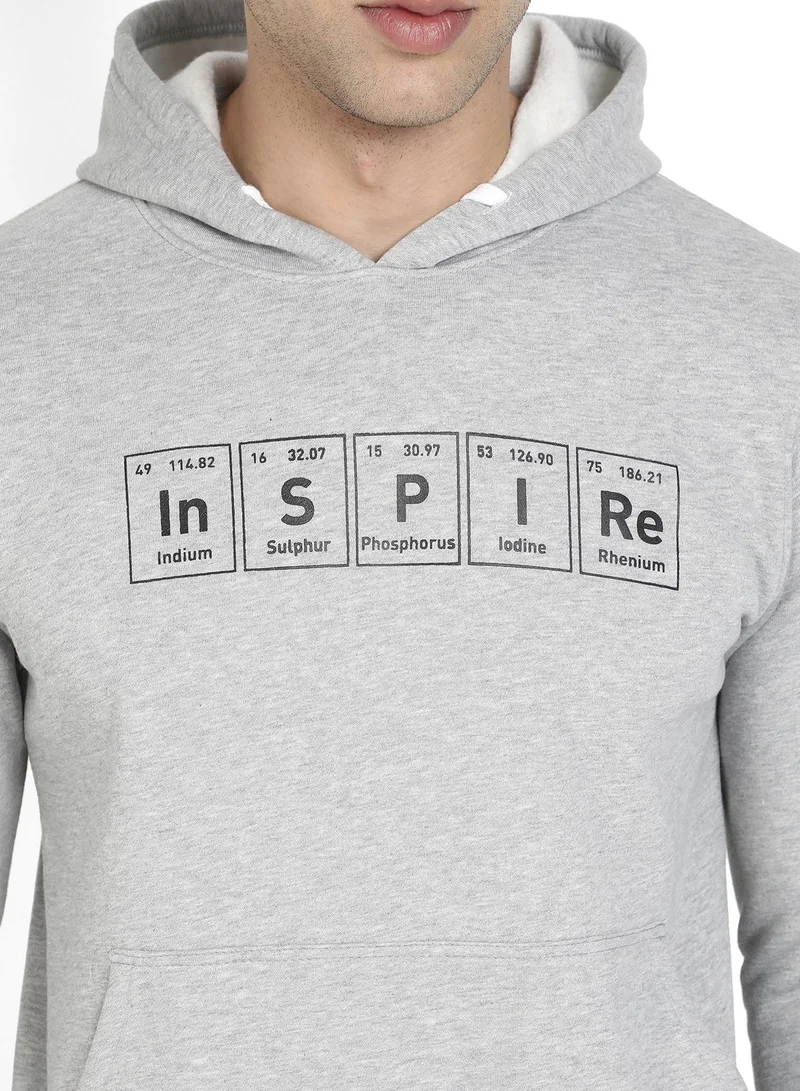 Campus Sutra Men's Light Grey Inspire Hoodie With Kangaroo Pocket