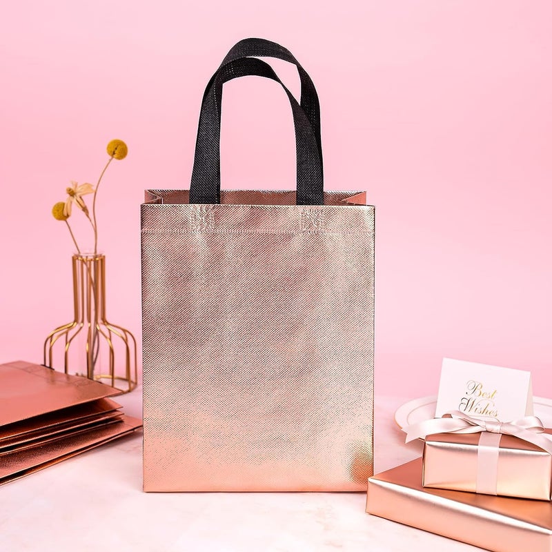 Drapme Small Size Pack of 10 Pcs Glossy Metallic Laminated Non-Woven Reusable Eco-Friendly Party Return Gift Bags (Rose Gold) (Small 9.5x10x4 Inch) - Image 4