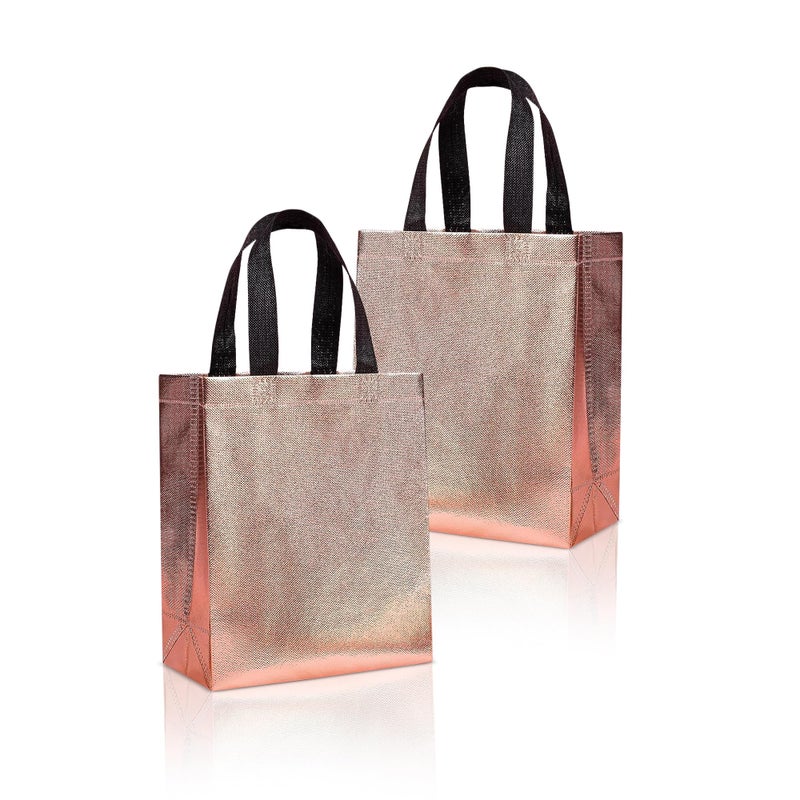 Drapme Small Size Pack of 10 Pcs Glossy Metallic Laminated Non-Woven Reusable Eco-Friendly Party Return Gift Bags (Rose Gold) (Small 9.5x10x4 Inch) - Image 1