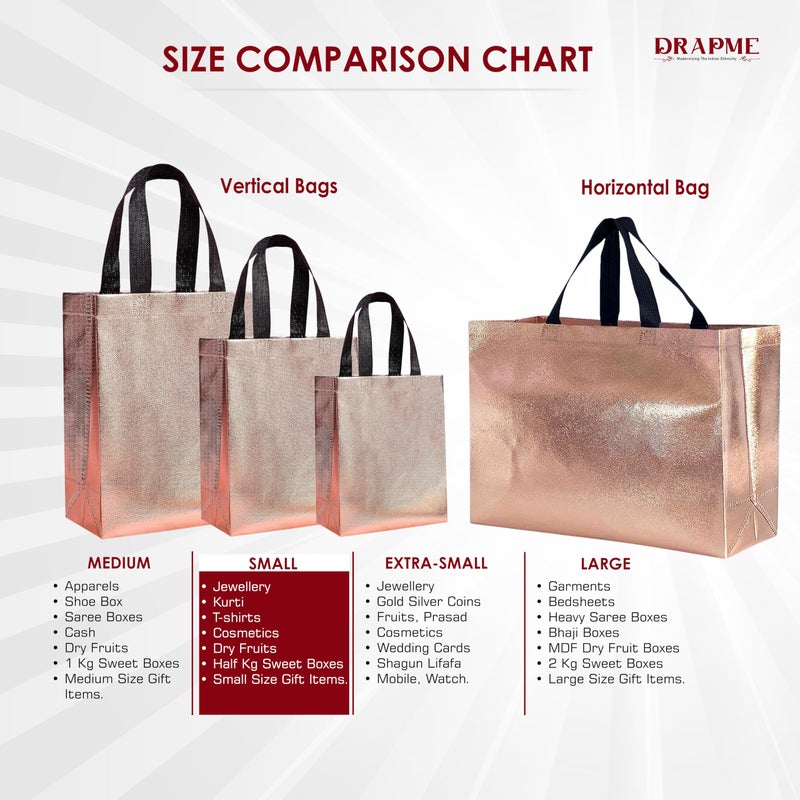 Drapme Small Size Pack of 10 Pcs Glossy Metallic Laminated Non-Woven Reusable Eco-Friendly Party Return Gift Bags (Rose Gold) (Small 9.5x10x4 Inch) - Image 3