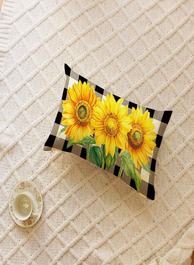 Ogiselestyle Buffalo Plaid Watercolor Sunflower Throw Pillow Cover, 12 x 20 Inch Spring Summer Cushion Case for Home Sofa Couch - Image 2