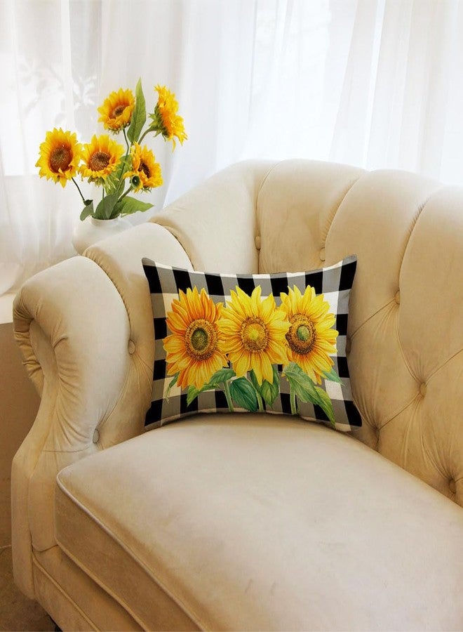 Ogiselestyle Buffalo Plaid Watercolor Sunflower Throw Pillow Cover, 12 x 20 Inch Spring Summer Cushion Case for Home Sofa Couch - Image 3