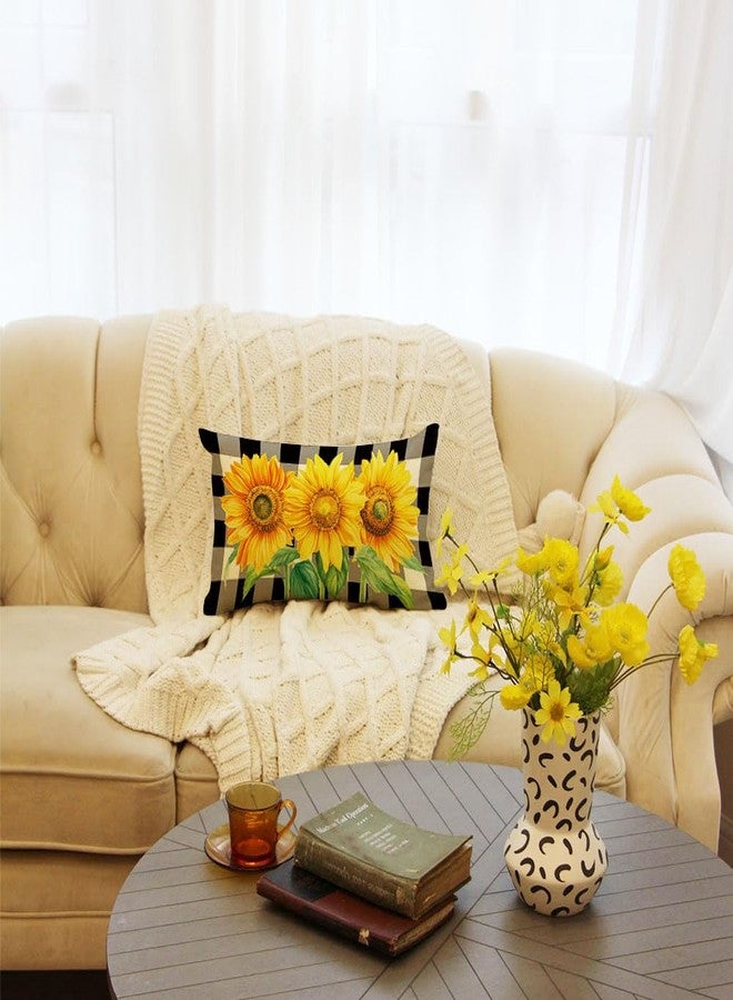Ogiselestyle Buffalo Plaid Watercolor Sunflower Throw Pillow Cover, 12 x 20 Inch Spring Summer Cushion Case for Home Sofa Couch - Image 4