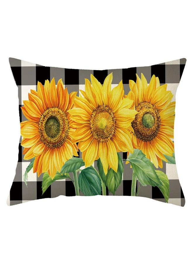 Ogiselestyle Buffalo Plaid Watercolor Sunflower Throw Pillow Cover, 12 x 20 Inch Spring Summer Cushion Case for Home Sofa Couch - Image 1