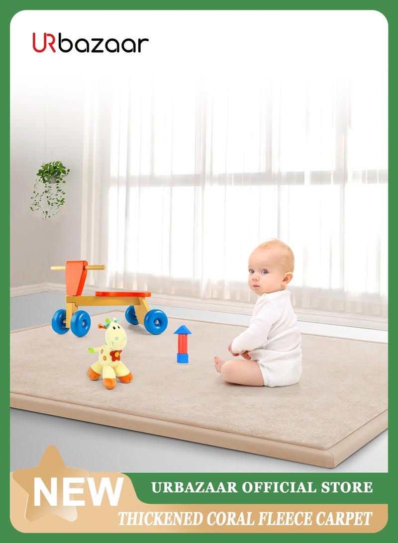 URbazaar Cloud-Soft Velvet Baby Play Mat, 200 x 180 x 2 cm, Beige, Children's Rug with High-Quality Memory Foam, Crawling Mat with Non-Slip Underside, Crawling Blanket, Children's Room Rug - Image 1