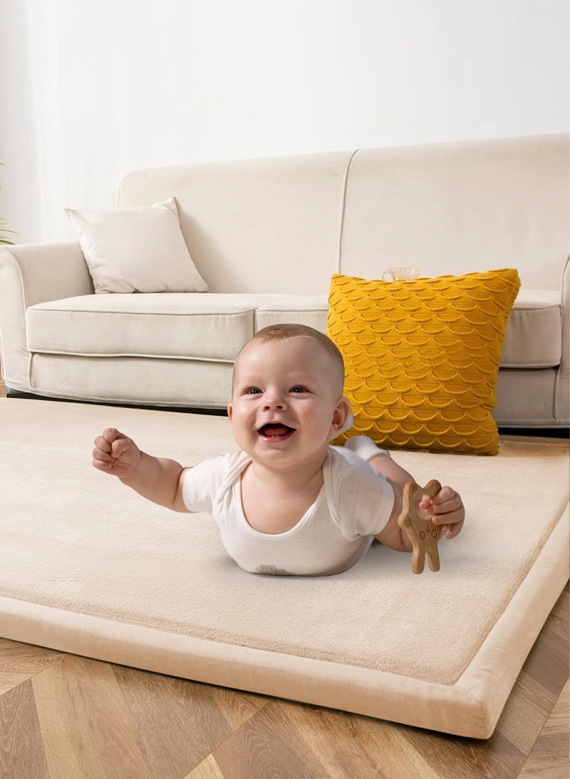 URbazaar Cloud-Soft Velvet Baby Play Mat, 200 x 180 x 2 cm, Beige, Children's Rug with High-Quality Memory Foam, Crawling Mat with Non-Slip Underside, Crawling Blanket, Children's Room Rug - Image 3