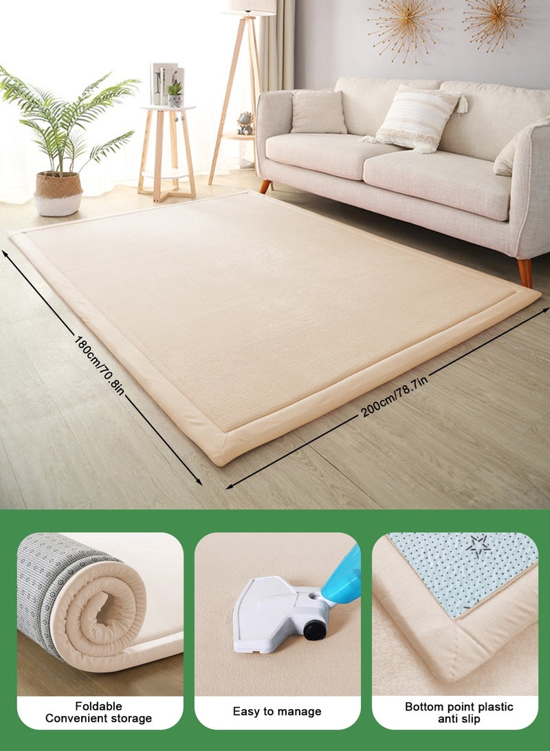 URbazaar Cloud-Soft Velvet Baby Play Mat, 200 x 180 x 2 cm, Beige, Children's Rug with High-Quality Memory Foam, Crawling Mat with Non-Slip Underside, Crawling Blanket, Children's Room Rug - Image 2