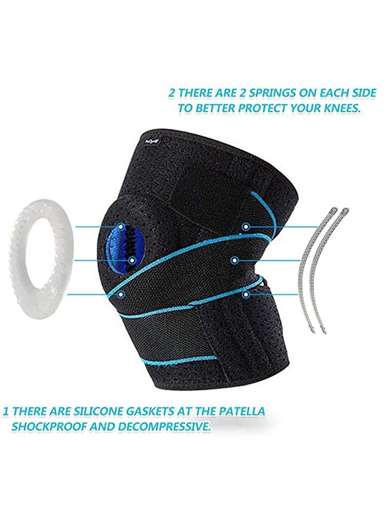 KASTWAVE Knee Support Brace Open-Patella Gel Pads Knee Brace Side Stabilizers Adjustable and Breathable Knee Supports, Joint Pain Relief Injury Recovery for Men and Women Blue(1 piece)  - Image 4