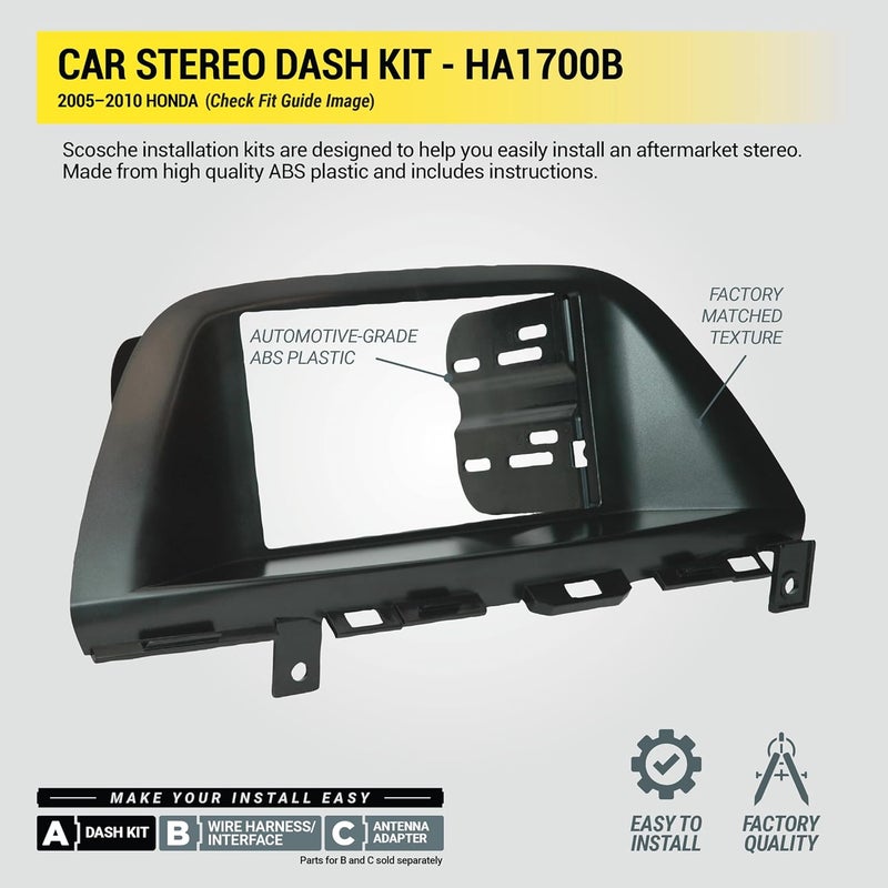 Scosche HA1700B Double DIN Radio Installation Dash Kit Compatible with Select 200510 Honda Odyssey 2 Din Aftermarket Car Stereo Install Kit Radio Bracket See Fit Guide in Images for Vehicle List - Image 5