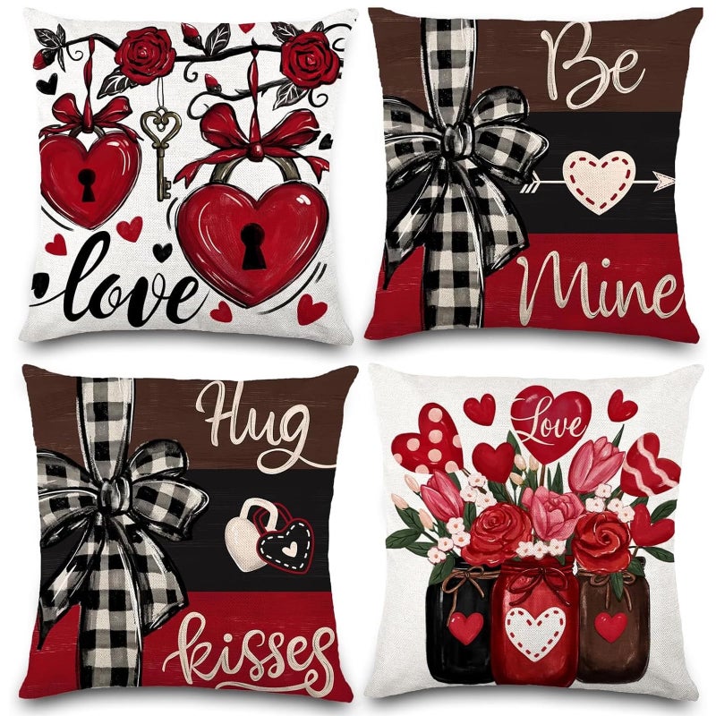 RUIZHUO Valentines Day Pillow Covers 18x18 Set of 4 Love Heart Valentines Day Decor Throw Pillows Decorative Cushion Cases for Sofa Couch Valentine Decorations For Valentine Day Wedding Couch Sofa Decor - Image 1