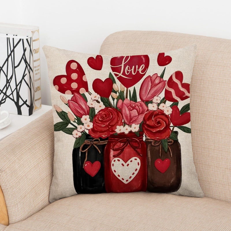 RUIZHUO Valentines Day Pillow Covers 18x18 Set of 4 Love Heart Valentines Day Decor Throw Pillows Decorative Cushion Cases for Sofa Couch Valentine Decorations For Valentine Day Wedding Couch Sofa Decor - Image 4