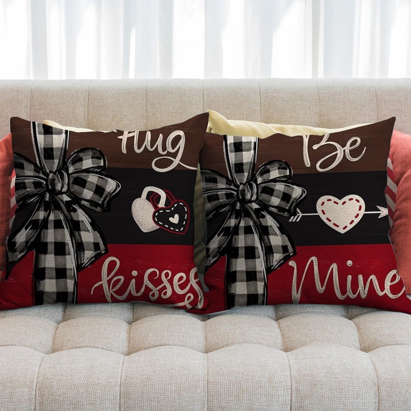 RUIZHUO Valentines Day Pillow Covers 18x18 Set of 4 Love Heart Valentines Day Decor Throw Pillows Decorative Cushion Cases for Sofa Couch Valentine Decorations For Valentine Day Wedding Couch Sofa Decor - Image 5