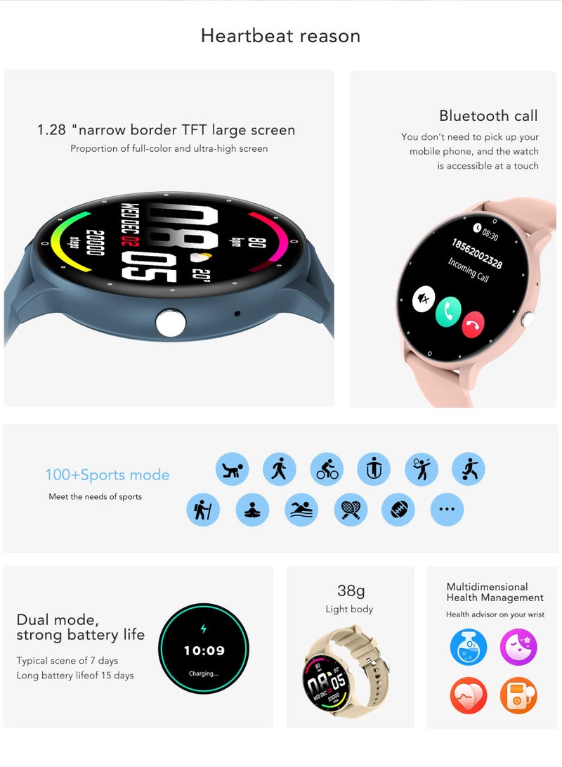 ساعة ذكية ZL02C Pro مع تتبع معدل ضربات القلب ومكالمات BT وشاشة دائرية مقاس 1.28 بوصة للجنسين (وردي) - Image 4