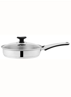 SONEX SONEX Supreme Frying Pan/Skillet 24cm (2.5 Ltr) – Stainless Steel, Glass Lid, Cool Ergonomic Handle, Sandwich Bottom, Durable Design, Dishwasher Safe, Stir Frying Pan, All Stoves Compatible  - Image 1