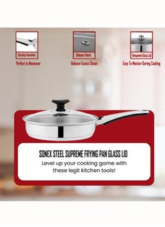 SONEX SONEX Supreme Frying Pan/Skillet 24cm (2.5 Ltr) – Stainless Steel, Glass Lid, Cool Ergonomic Handle, Sandwich Bottom, Durable Design, Dishwasher Safe, Stir Frying Pan, All Stoves Compatible  - Image 4