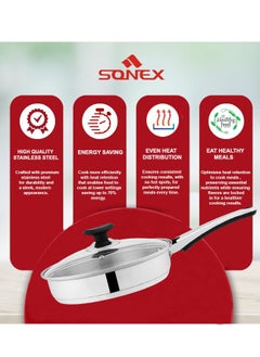 SONEX SONEX Supreme Frying Pan/Skillet 24cm (2.5 Ltr) – Stainless Steel, Glass Lid, Cool Ergonomic Handle, Sandwich Bottom, Durable Design, Dishwasher Safe, Stir Frying Pan, All Stoves Compatible  - Image 5