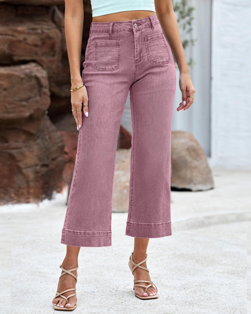 luvamia Wide Leg Jeans for Women Trendy High Waisted Flare Jeans Cropped Denim Pants Stretchy Baggy with Patch Pockets - Image 2