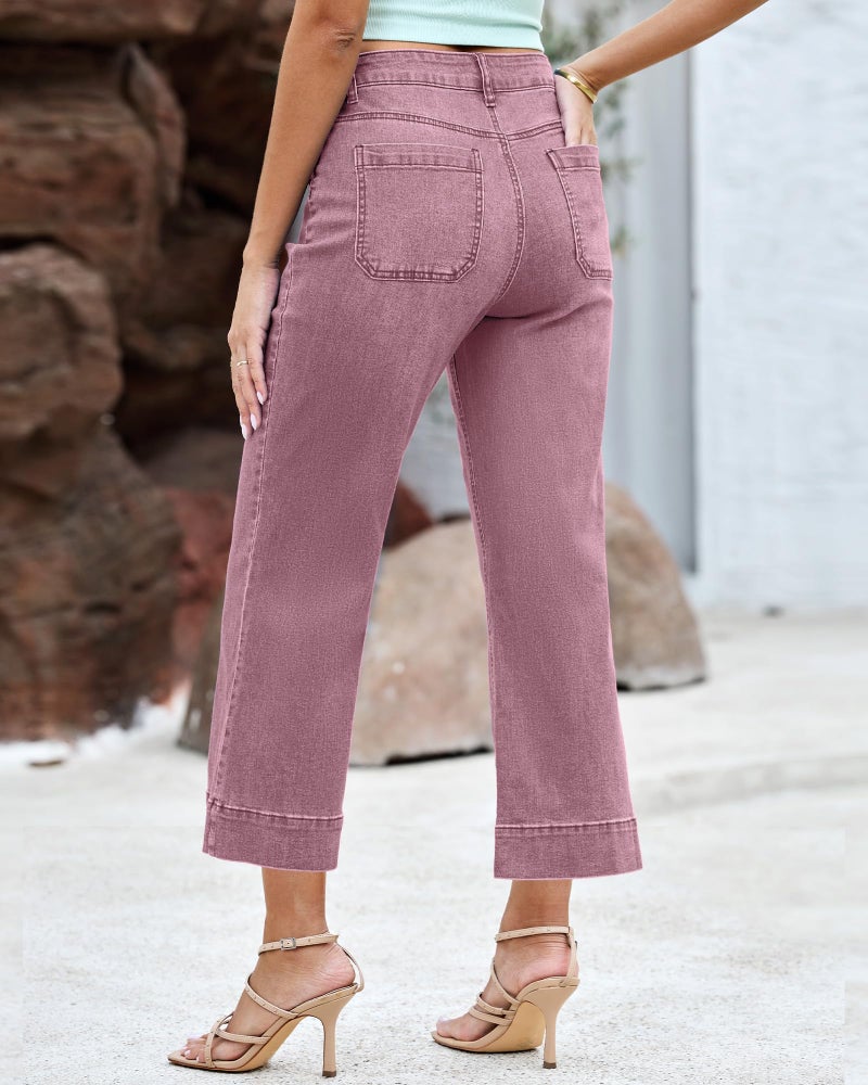 luvamia Wide Leg Jeans for Women Trendy High Waisted Flare Jeans Cropped Denim Pants Stretchy Baggy with Patch Pockets - Image 3