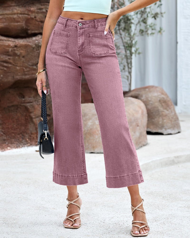 luvamia Wide Leg Jeans for Women Trendy High Waisted Flare Jeans Cropped Denim Pants Stretchy Baggy with Patch Pockets - Image 4