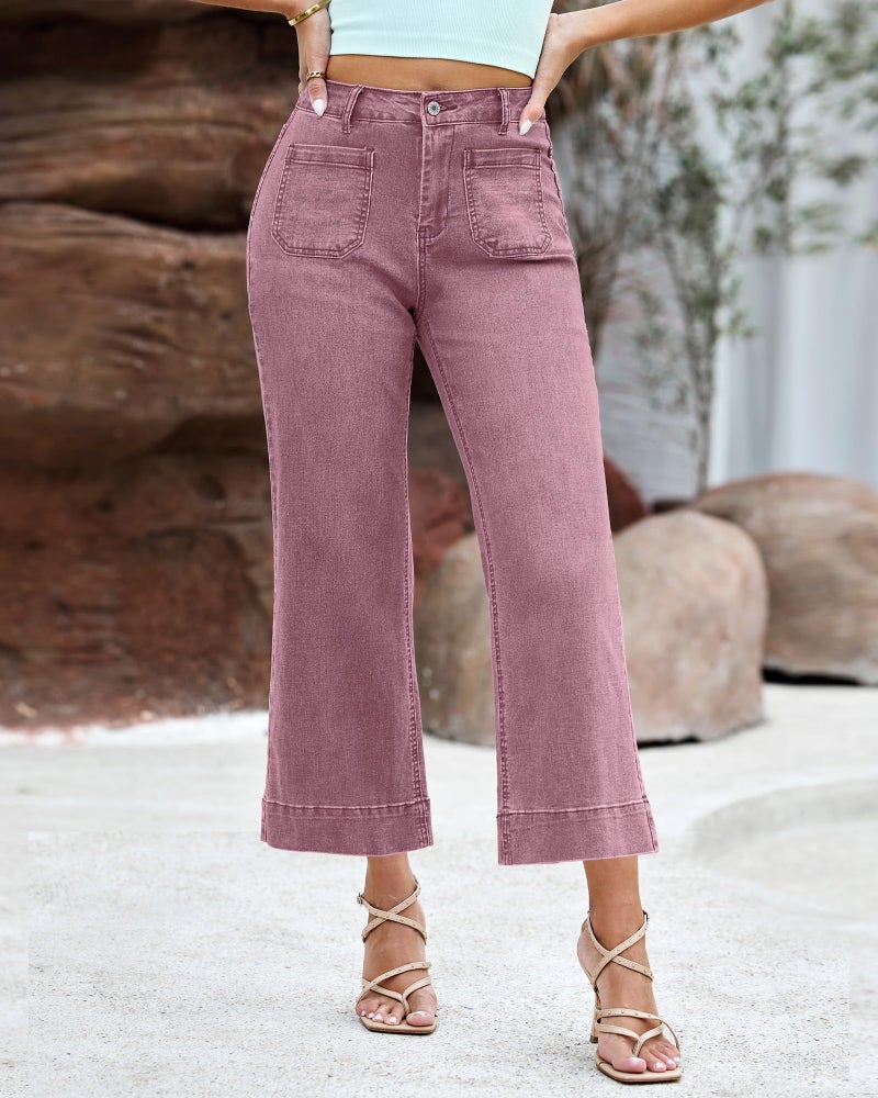luvamia Wide Leg Jeans for Women Trendy High Waisted Flare Jeans Cropped Denim Pants Stretchy Baggy with Patch Pockets - Image 5