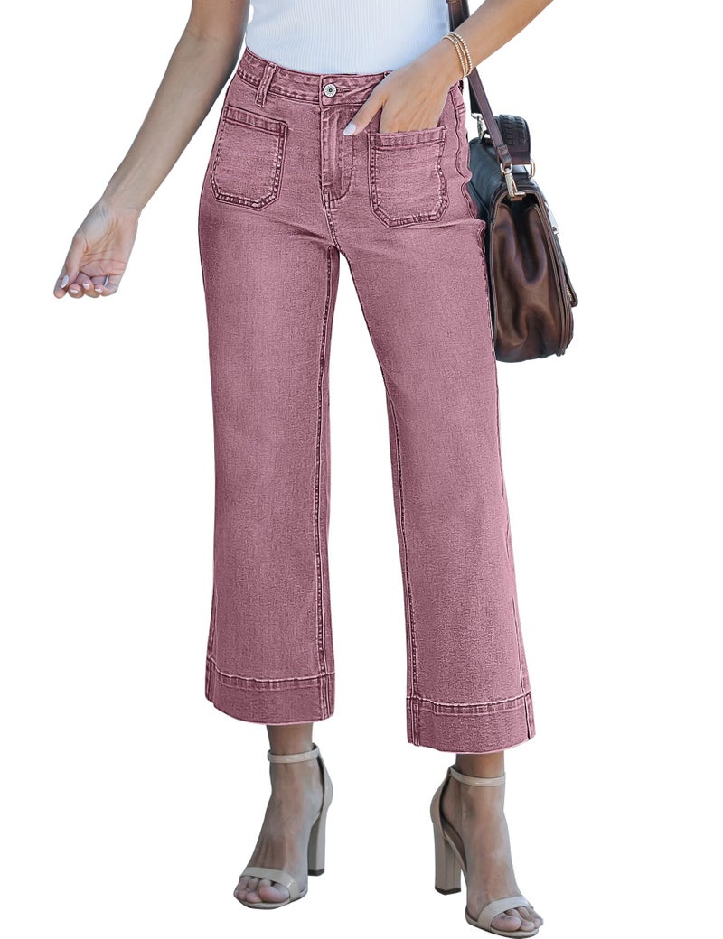 luvamia Wide Leg Jeans for Women Trendy High Waisted Flare Jeans Cropped Denim Pants Stretchy Baggy with Patch Pockets - Image 1