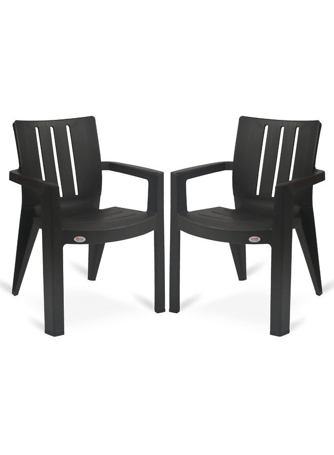 Supreme chairs Supreme chairs Kent Mid Back Modern Plastic Chair with Arm for Living Room, Dining Room, Garden and Office, Weight Bearing Capacity- 200kg (Color: Jet Black | Set of 2) - Image 1