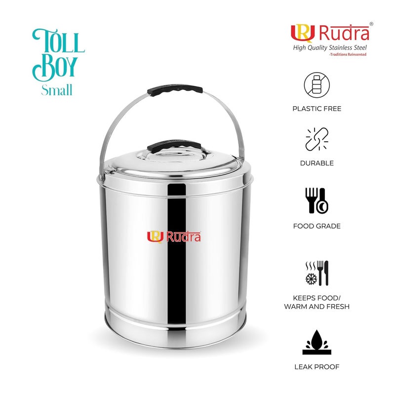 Rudra Stainless Steel Tall Boy Small 5L Insulated Hot Cold Casserole Puff Insulated Food Storage Container with Side Handles Keeps Food Fresh for Hours RustProof Durable Made in India - Image 3