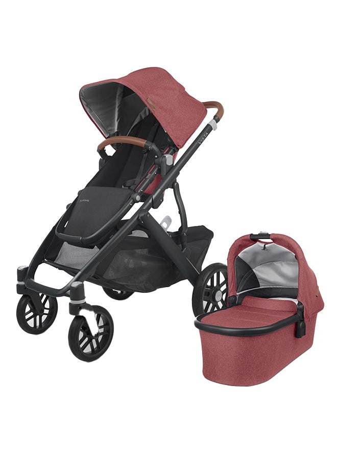 UPPAbaby Vista V2 Stroller Convertible Single To Double System/Bassinet, Toddler Seat, Bug Shield, Rain Shield, And Storage Bag Included Lucy (Rosewood Melange/Carbon Frame/Saddle Leather)  - Image 1