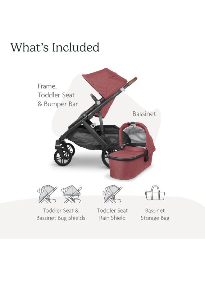 UPPAbaby Vista V2 Stroller Convertible Single To Double System/Bassinet, Toddler Seat, Bug Shield, Rain Shield, And Storage Bag Included Lucy (Rosewood Melange/Carbon Frame/Saddle Leather)  - Image 4