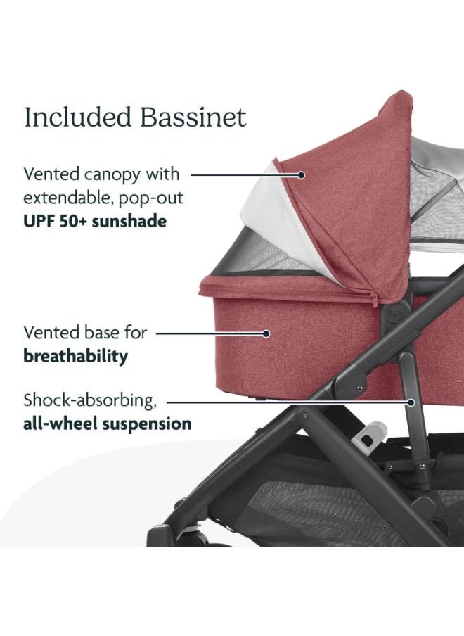 UPPAbaby Vista V2 Stroller Convertible Single To Double System/Bassinet, Toddler Seat, Bug Shield, Rain Shield, And Storage Bag Included Lucy (Rosewood Melange/Carbon Frame/Saddle Leather)  - Image 5