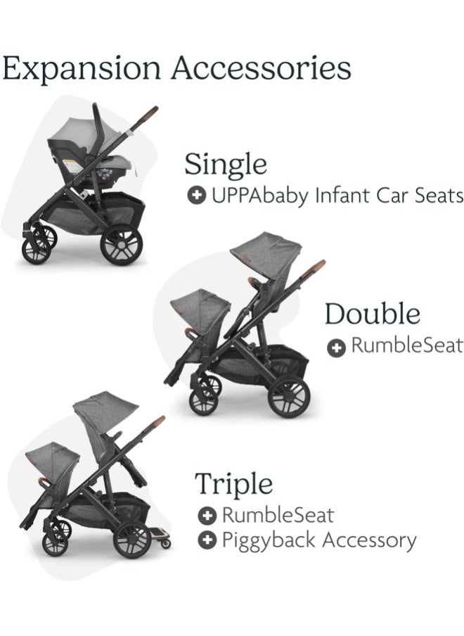 UPPAbaby - Vista V2 Stroller Convertible Single To Double System/Bassinet, Toddler Seat, Bug Shield, Rain Shield, And Storage Bag Included Lucy (Rosewood Melange/Carbon Frame/Saddle Leather) - Image 1
