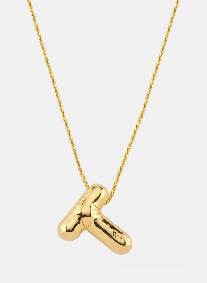 Bubble Initial Letter Necklace - T (Stainless Steel)